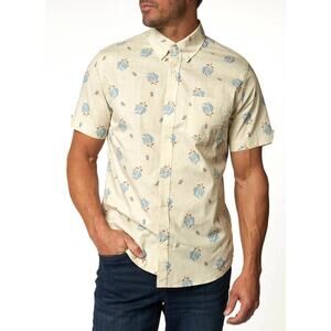 Ben Sherman Shirt Mens S Beige Blue Digi Floral Short Sleeve Casual Resort NEW‎